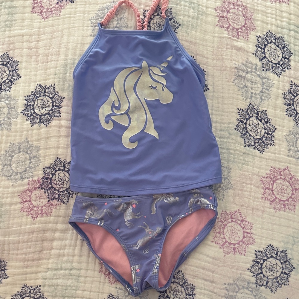 More Than Magic Silver Unicorn 🦄 2 Piece Lavender Blue Swimsuit Size XS 4-5